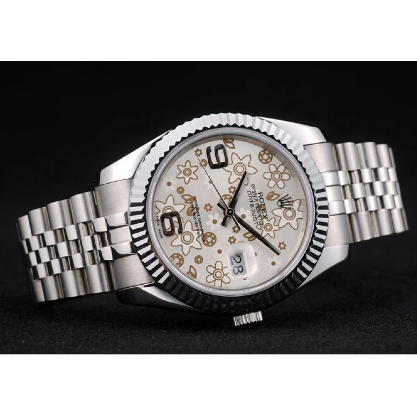 AAA Replica Watches DateJust Bezel Dial 41983 Flower Rolex Steel Stainless Silver Ribbed 0806